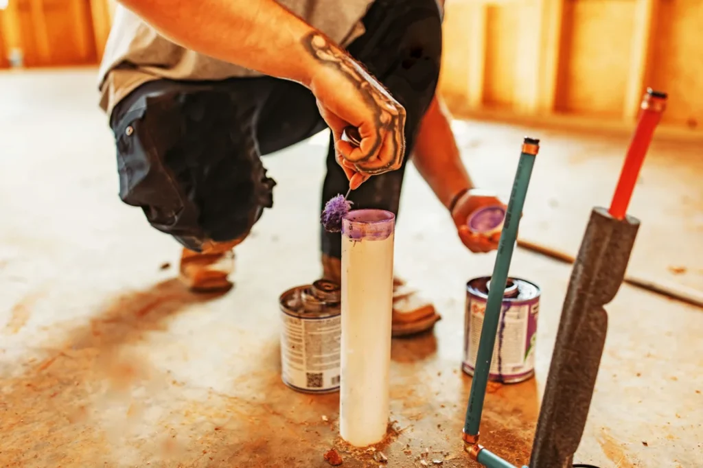 B&C Plumbing technician inspecting a floor drain for commercial and residential services
